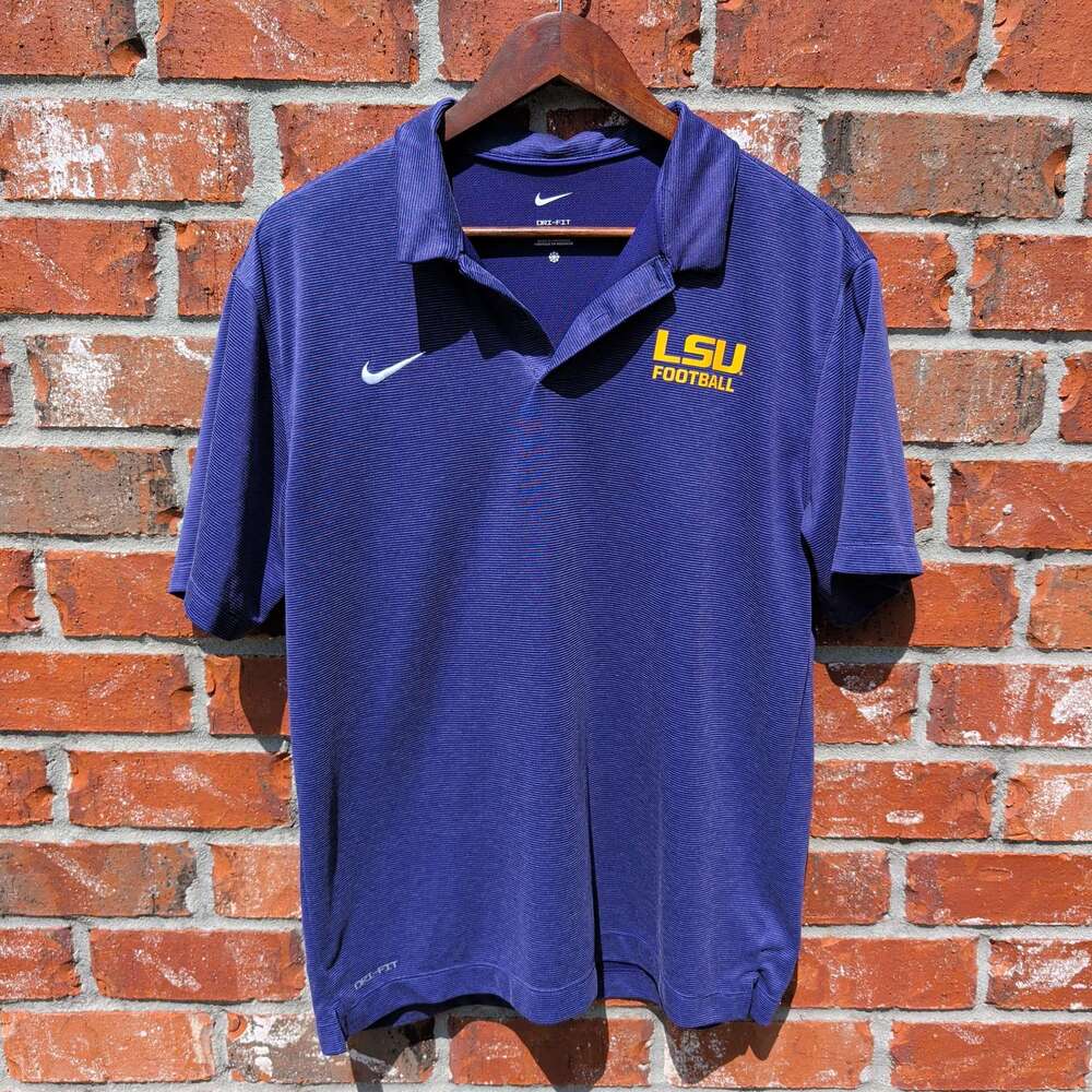 Nike Dri-Fit LSU Football Polo Mens M Purple Team Issue Golf Shirt